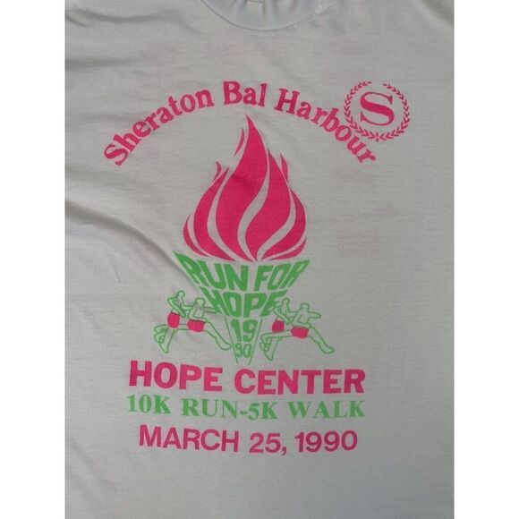 VINTAGE Sheraton Run For Hope 1990 Graphic T-shirt Men Medium 90s Single Stitch - Picture 2 of 11